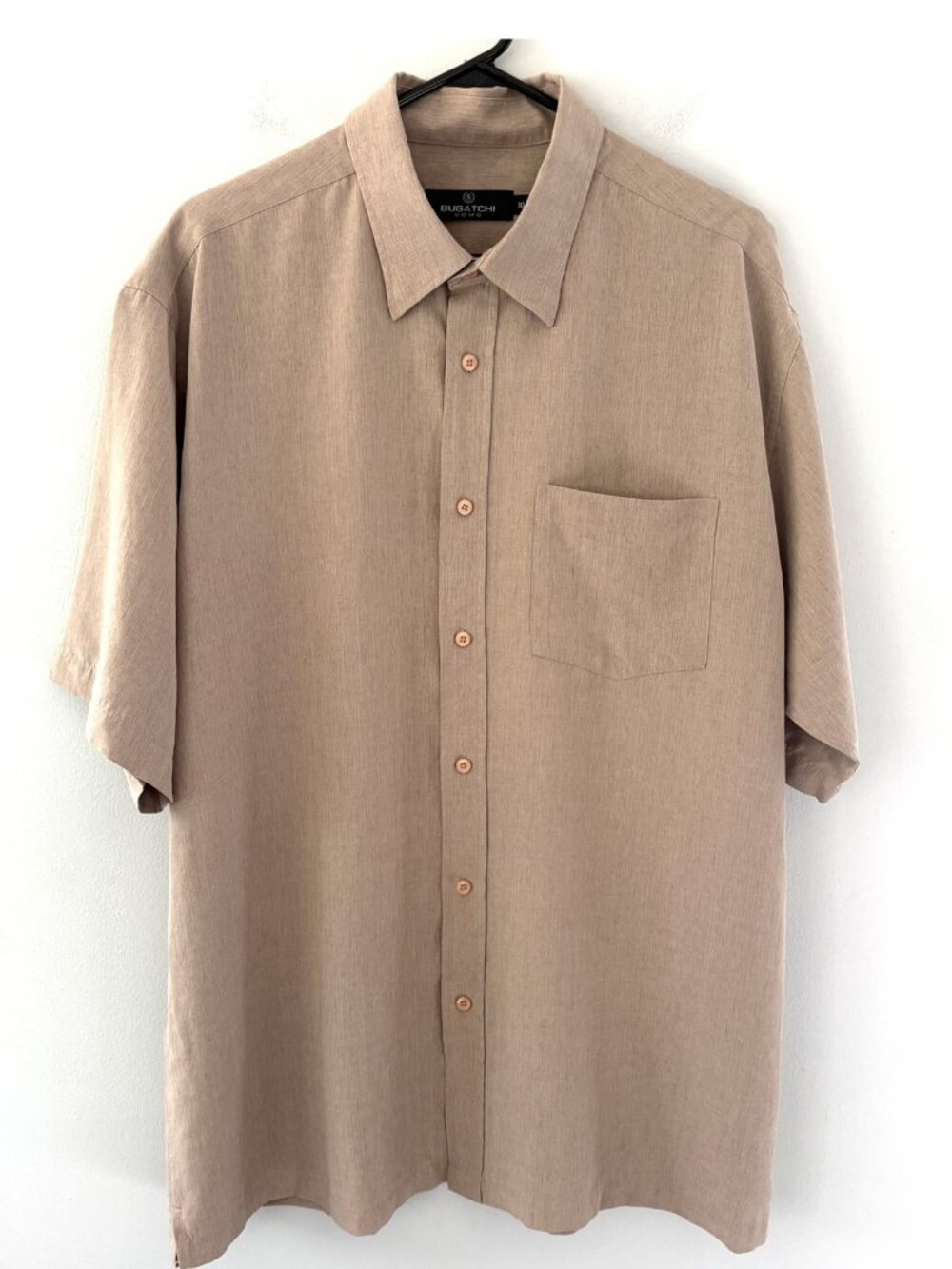 Bugatchi Uomo Men’s XL Modal Rayon Blend Tan Short Sleeve Button Up Shirt